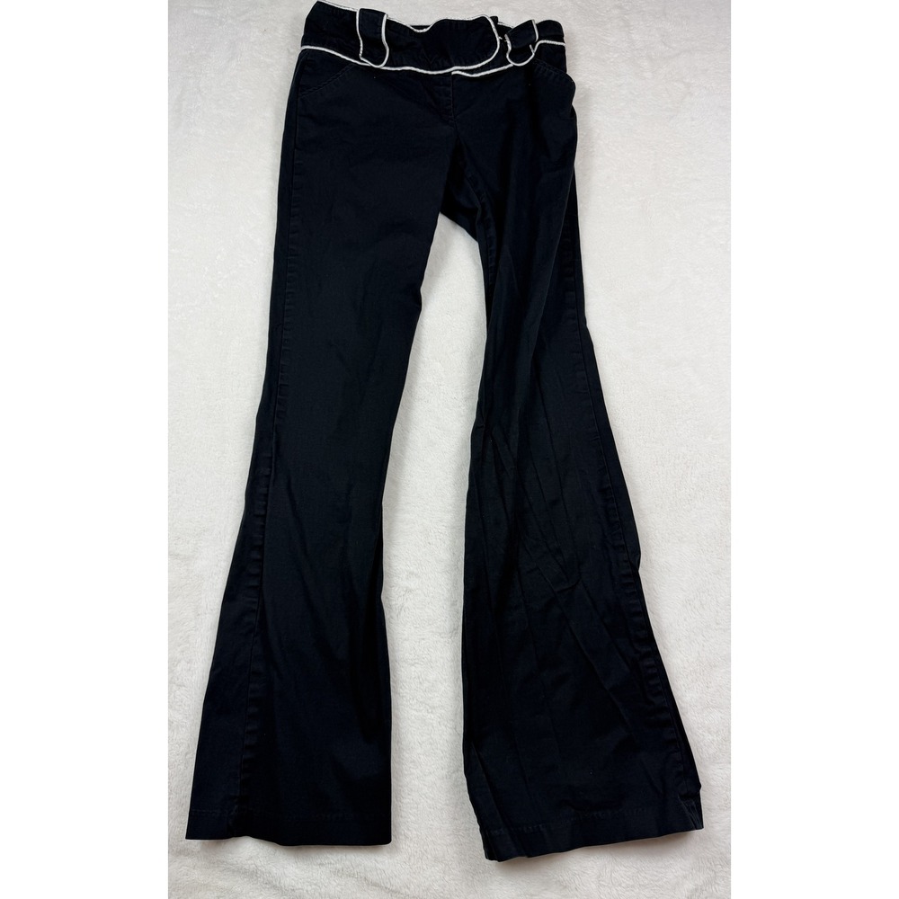 Venus The Goddess Fit Black Flare Pants White Contrast Piping Trim Trousers